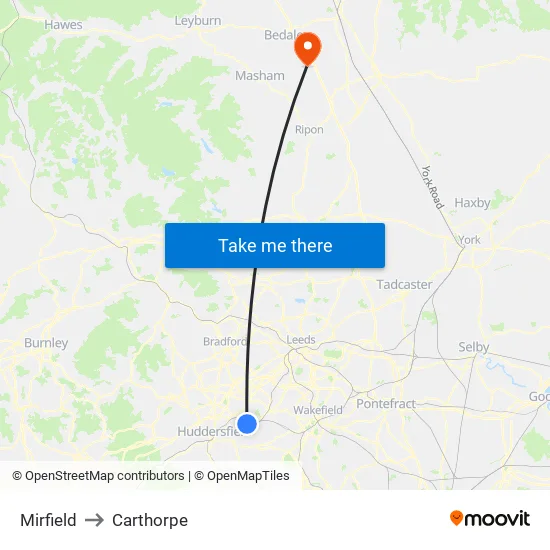 Mirfield to Carthorpe map