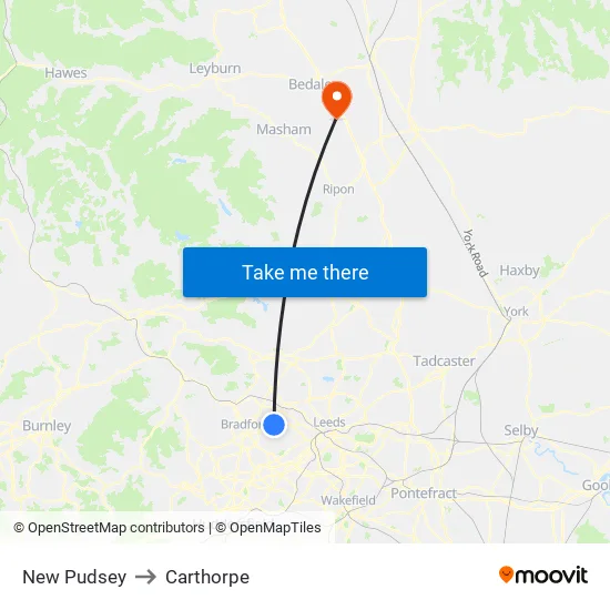 New Pudsey to Carthorpe map