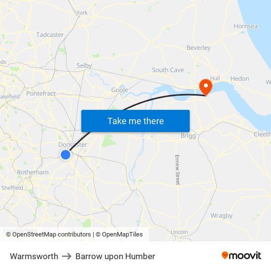 Warmsworth to Barrow upon Humber map