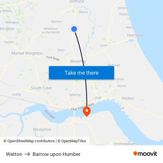 Watton to Barrow upon Humber map