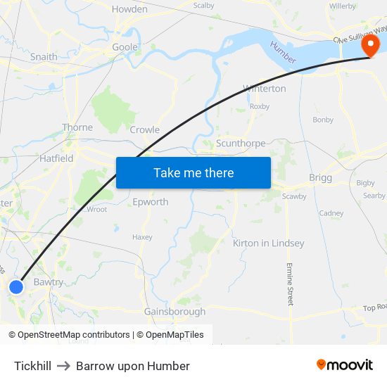 Tickhill to Barrow upon Humber map