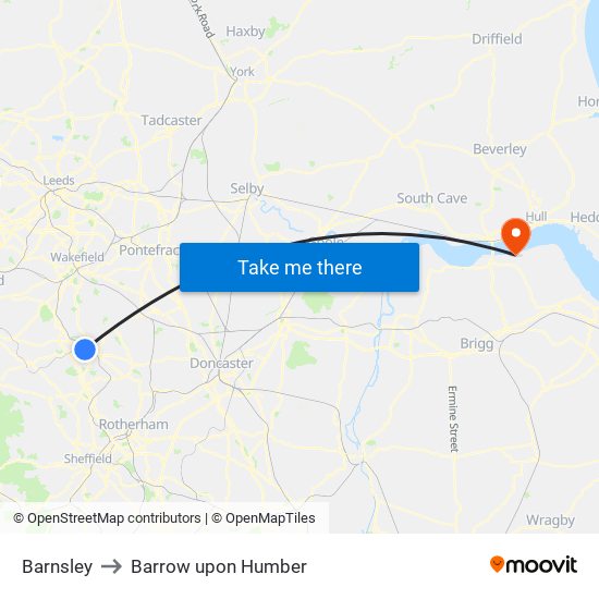 Barnsley to Barrow upon Humber map