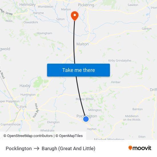 Pocklington to Barugh (Great And Little) map