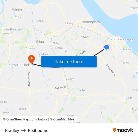 Bradley to Redbourne map