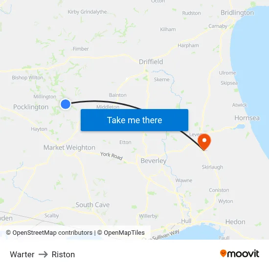 Warter to Riston map