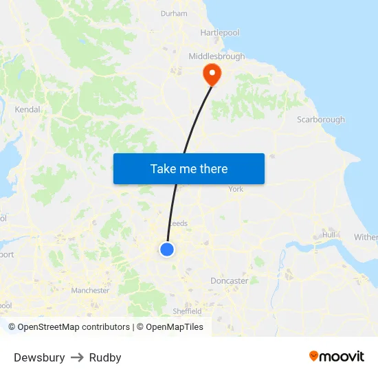 Dewsbury to Rudby map