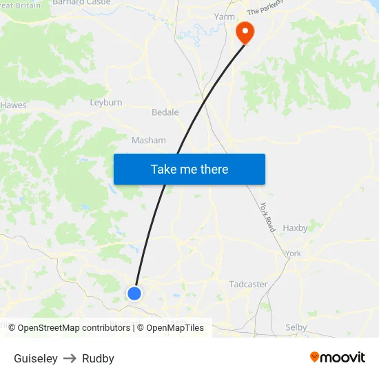 Guiseley to Rudby map
