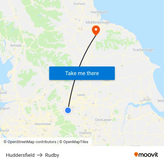 Huddersfield to Rudby map