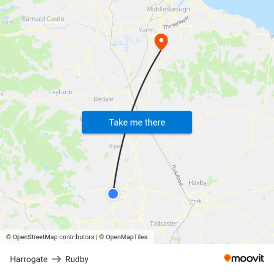 Harrogate to Rudby map