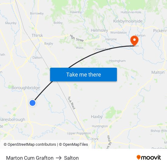 Marton Cum Grafton to Salton map