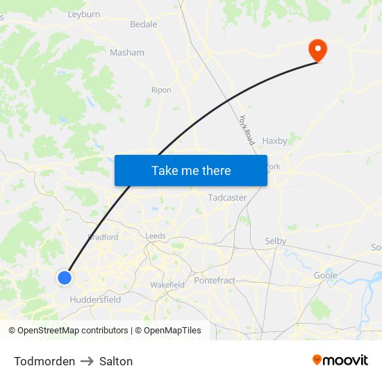 Todmorden to Salton map