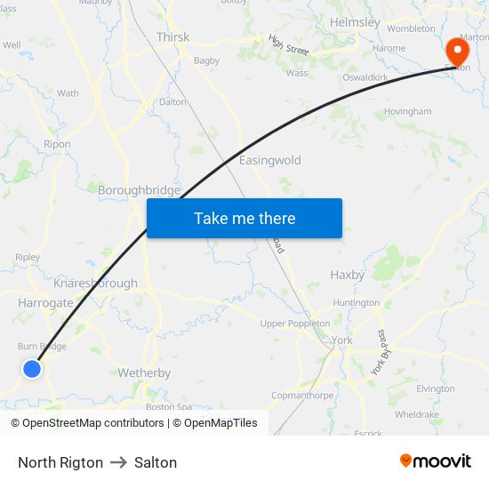 North Rigton to Salton map