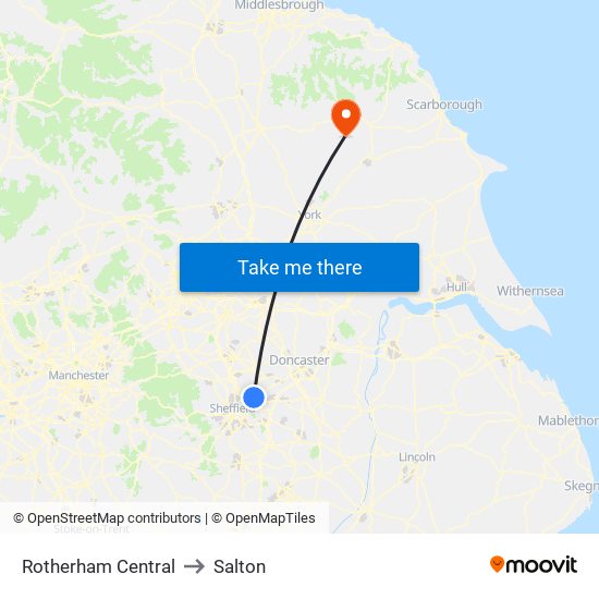 Rotherham Central to Salton map