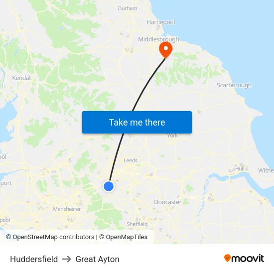 Huddersfield to Great Ayton map