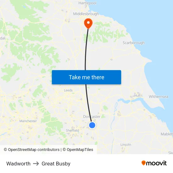 Wadworth to Great Busby map