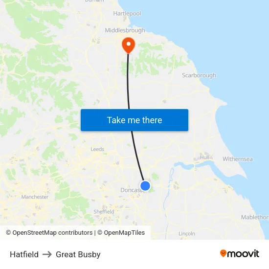 Hatfield to Great Busby map