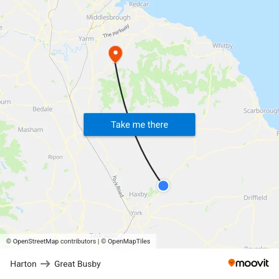 Harton to Great Busby map