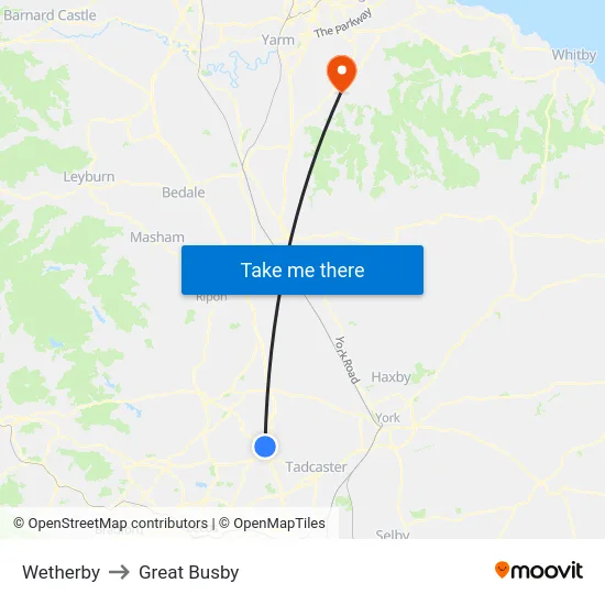 Wetherby to Great Busby map