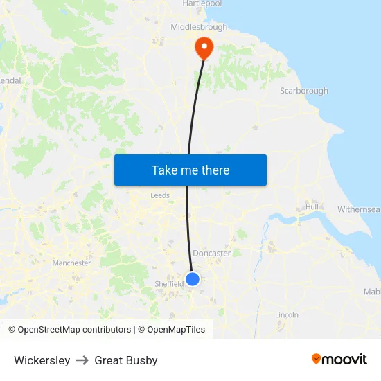 Wickersley to Great Busby map