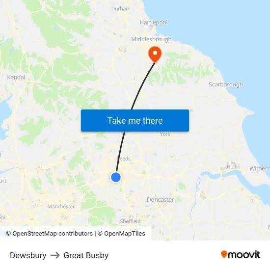Dewsbury to Great Busby map