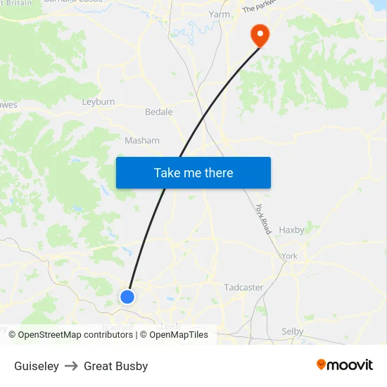 Guiseley to Great Busby map