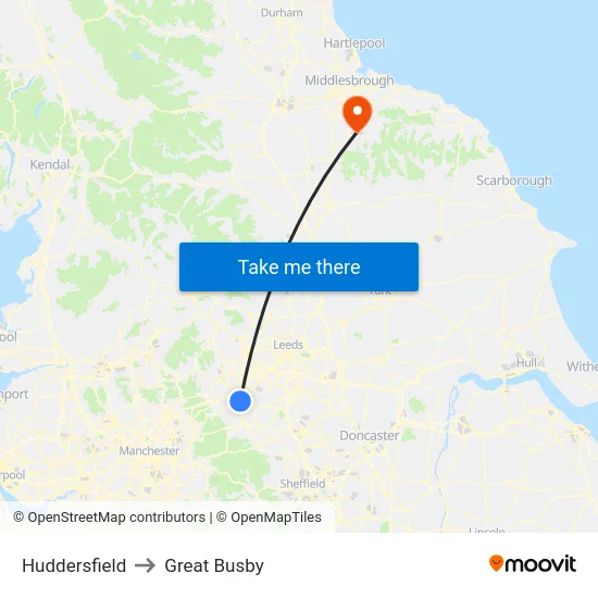 Huddersfield to Great Busby map