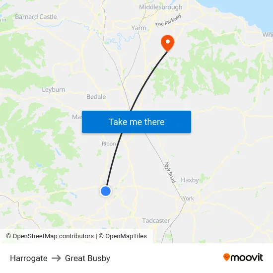 Harrogate to Great Busby map