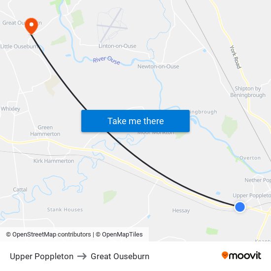 Upper Poppleton to Great Ouseburn map