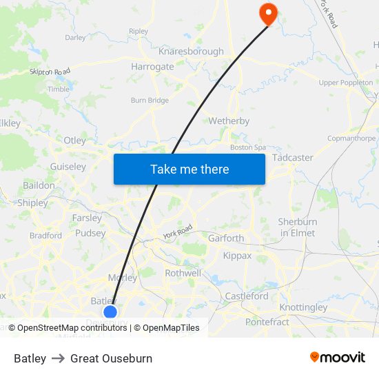 Batley to Great Ouseburn map