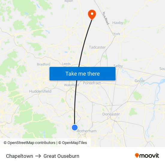 Chapeltown to Great Ouseburn map