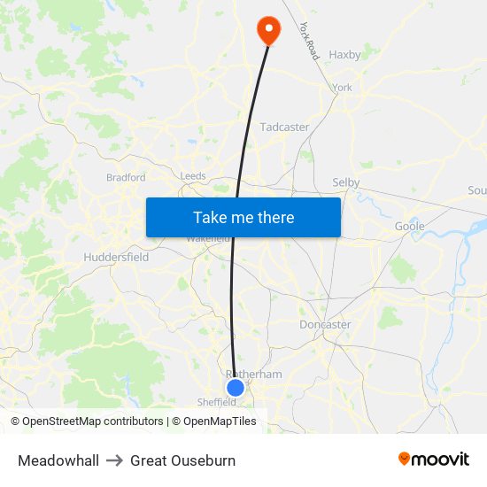 Meadowhall to Great Ouseburn map