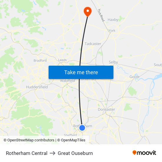 Rotherham Central to Great Ouseburn map