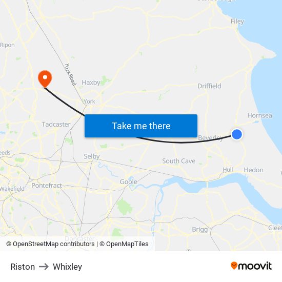 Riston to Whixley map