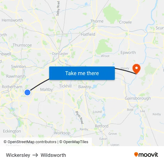 Wickersley to Wildsworth map