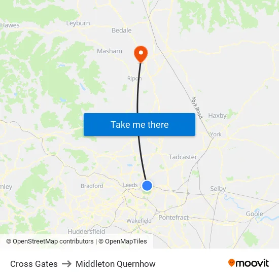 Cross Gates to Middleton Quernhow map