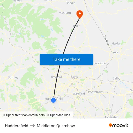 Huddersfield to Middleton Quernhow map