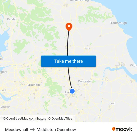 Meadowhall to Middleton Quernhow map