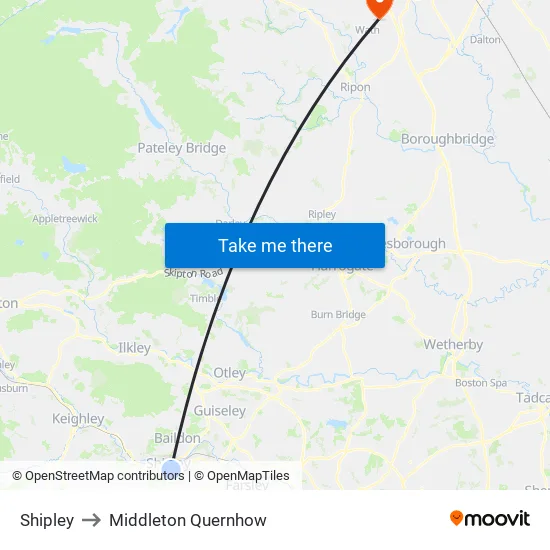 Shipley to Middleton Quernhow map