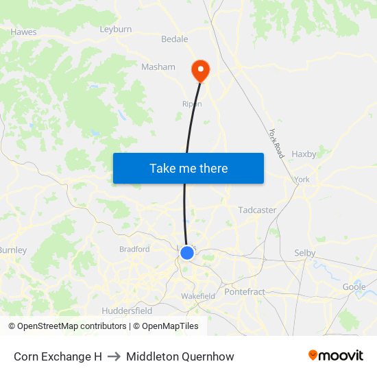 Corn Exchange H to Middleton Quernhow map