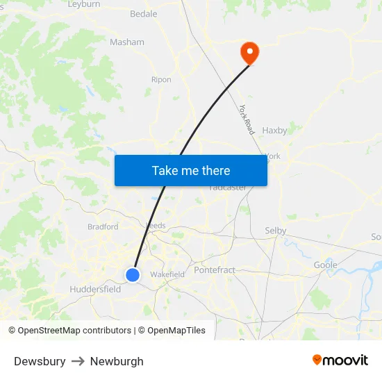 Dewsbury to Newburgh map