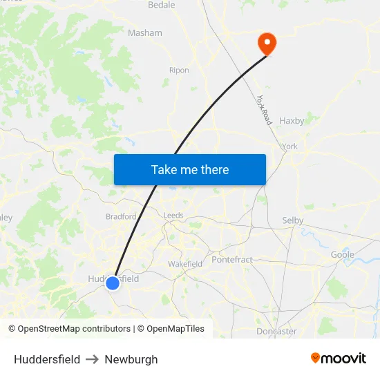 Huddersfield to Newburgh map