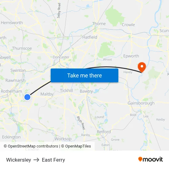 Wickersley to East Ferry map