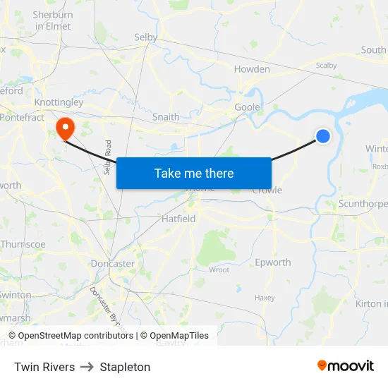 Twin Rivers to Stapleton map