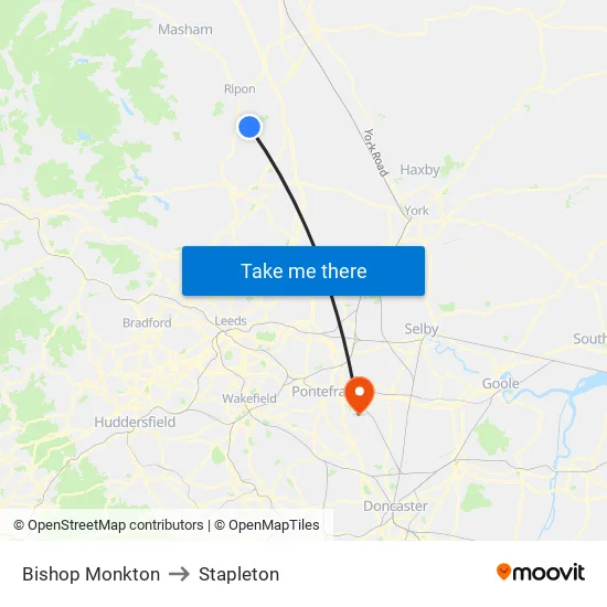 Bishop Monkton to Stapleton map