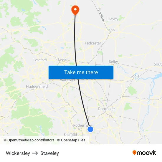 Wickersley to Staveley map