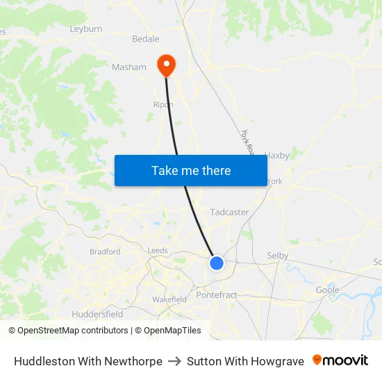 Huddleston With Newthorpe to Sutton With Howgrave map