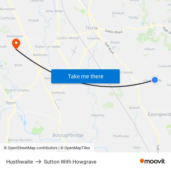 Husthwaite to Sutton With Howgrave map