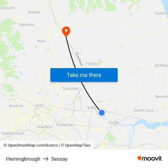 Hemingbrough to Sessay map