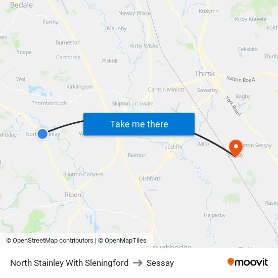 North Stainley With Sleningford to Sessay map