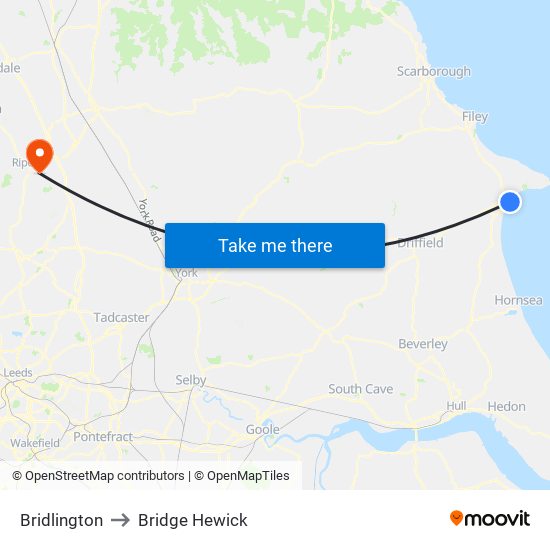 Bridlington to Bridge Hewick map